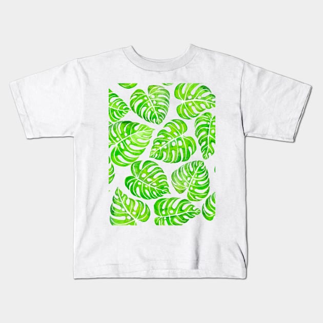 Monstera leaves watercolor Kids T-Shirt by katerinamk